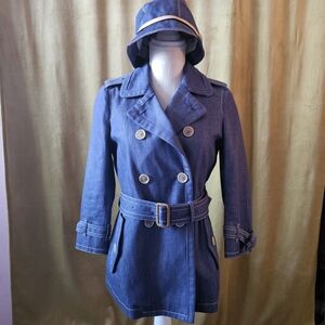 Coach Women's XS Blue Double-Breasted Trench Coat And A Hat. Hat Sz M/L